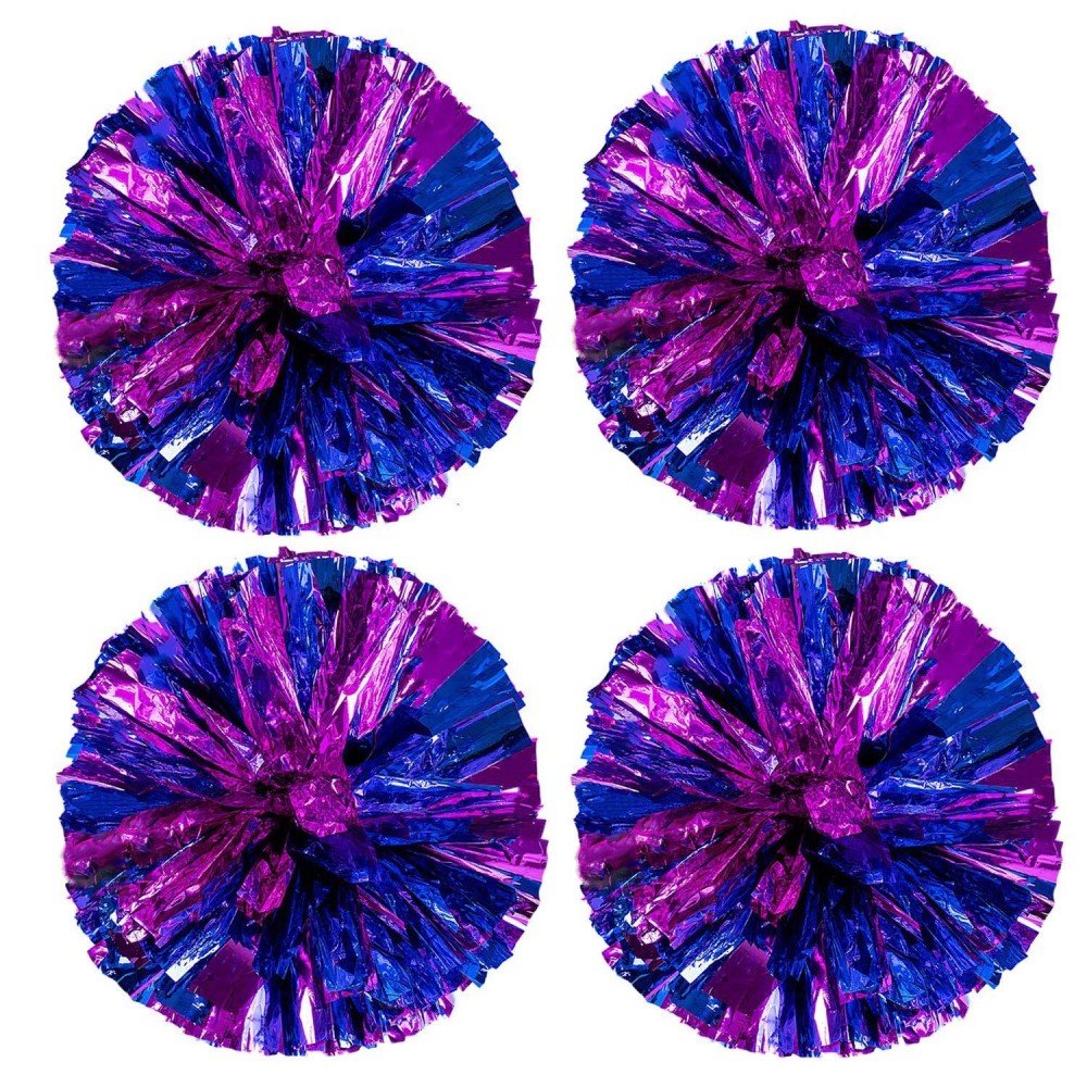 Hlonon 4 Pack Cheerleader Pom Poms Sports Dance Cheer Plastic Pom Poms Cheerleading for Sports Team Spirit Cheering (Rose Red Blue)