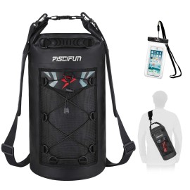 Piscifun Dry Bag, Waterproof Floating Backpack With Waterproof Phone Case For Kayking, Boating, Kayaking, Surfing, Rafting And Fishing, Black 10L