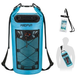 Piscifun Dry Bag, Waterproof Floating Backpack With Waterproof Phone Case For Kayking, Boating, Kayaking, Surfing, Rafting And Fishing, Light Blue 10L