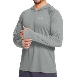 Baleaf Mens Swimwear Sun Protection Hoodie Shirt Upf 50+ Long Sleeve Uv Spf T-Shirts Rash Guard Fishing Swimming Lightweight, Large, Style 1-Gray