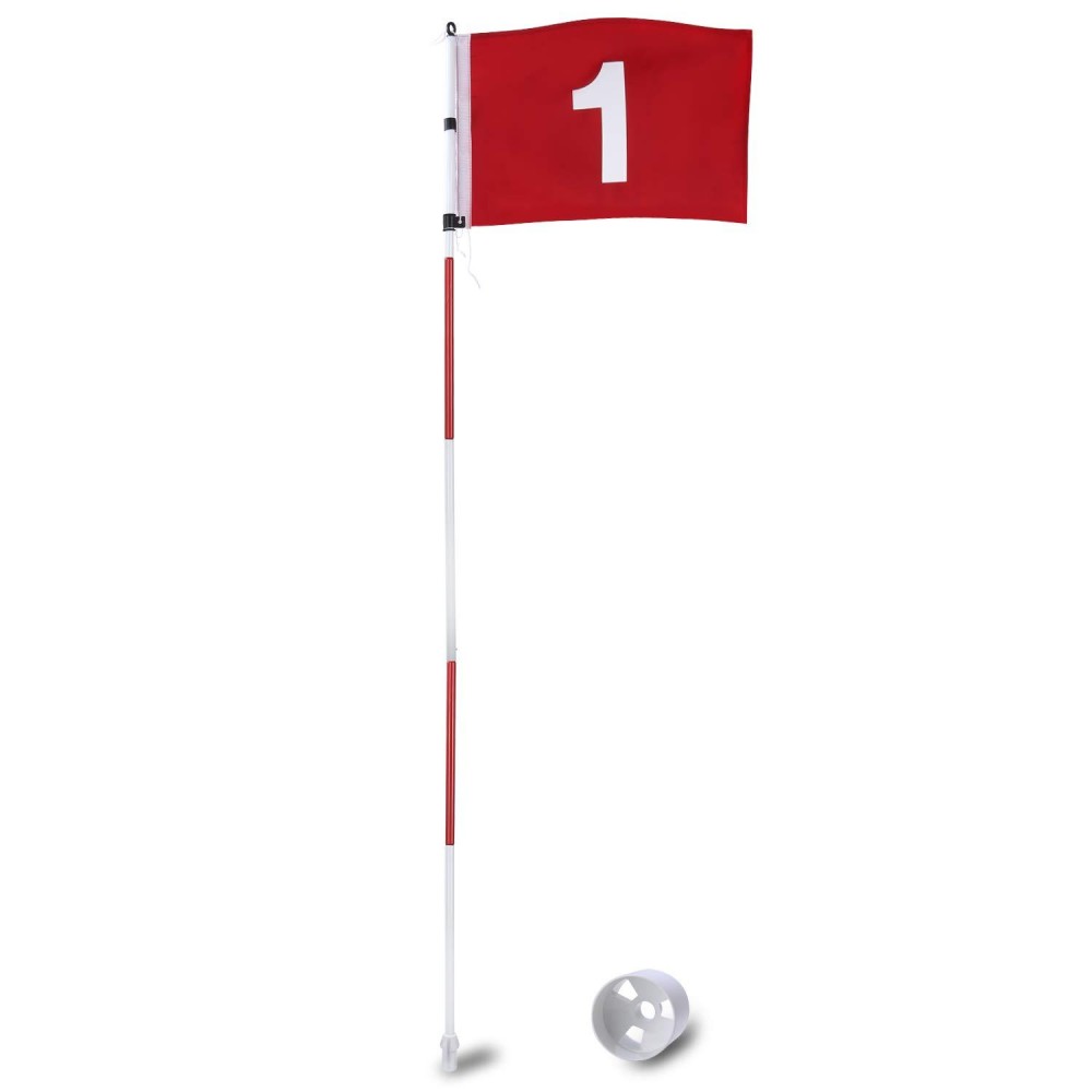 Kingtop Golf Pin Flags Pro, Practice Putting Green Flagstick Hole Cup Set, Golf Flag Stick For Driving Range Backyard Indoor Outdoor, Red Flag Numbered #1, 6Ft Flagpole, 1-Set