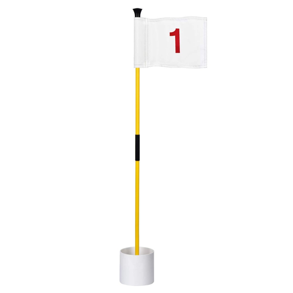 Kingtop Miniature Golf Flagstick, Practice Putting Green Flags For Yard, Golf Pin Flag Hole Cup Set, Portable 2-Section Design, 3Ft Flagpole, White Flag Numbered 1, Indoor Outdoor