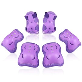 Kids/Youth Knee Pad Elbow Pads Guards Protective Gear Set For Roller Skates Cycling Bmx Bike Skateboard Inline Skatings Scooter Riding Sports (Purple, Medium(9-15 Years))