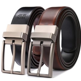 Beltox Fine Mens Dress Belt Leather Reversible 125 Wide Rotated Buckle Gift Box(Cognacblack,34-36)