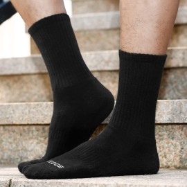YUEDGE Men's 5 Pairs/Pack Performance Moisture Wicking Cotton Cushion Crew Socks Athletic Sports Work Boot Socks(Dark Grey, Size 6-9)
