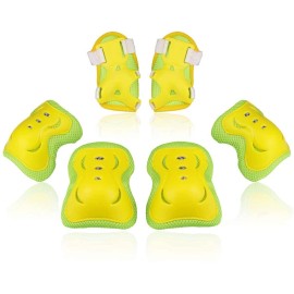 Kids/Youth Knee Pad Elbow Pads Guards Protective Gear Set For Roller Skates Cycling Bmx Bike Skateboard Inline Skatings Scooter Riding Sports (Yellow, Small (3-8 Years))