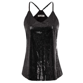 Grace Karin Women Sparkle Sequin Sleeveless Round Neck Tank Tops Size Xl,Black