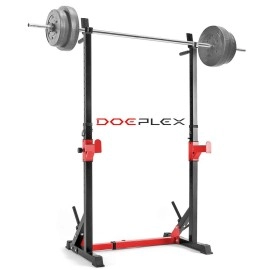 Doeplex [2023 Upgrade] Multi-Function Adjustable Squat Rack Exercise Stand - 550-Pound Capacity (Black/Red)