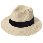 Dreshow Women Straw Panama Hat Fedora Beach Sun Hat Wide Brim Straw Roll Up Hat Upf 50