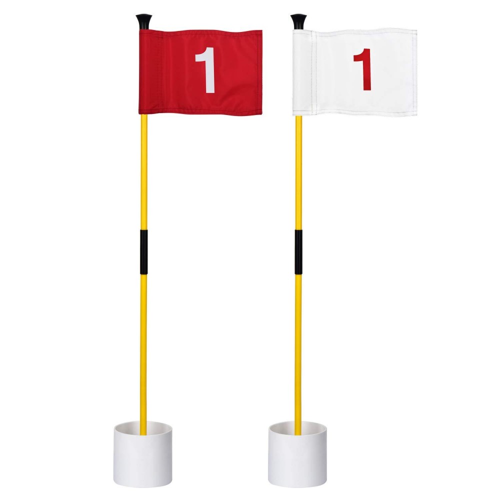 Kingtop Miniature Golf Flagstick, Practice Putting Green Flags For Yard, Golf Pin Flag Hole Cup Set, 3Ft Flagpole, Indoor Outdoor, Flag Numbered 1 In Red And White, 2 Pack