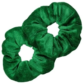 Kenz Laurenz Scrunchies For Hair - 2 Velvet Hair Ties For Women Girls Hair Elastics Ponytail Holder Scrunchy Girl Irish Green St Patricks Day Accessories Clover Gift Packs Scrunchie Pack (Green)