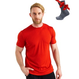Merinotech Merino Wool T-Shirt Mens - 100 Organic Merino Wool Undershirt Lightweight Base Layer Hiking Wool Socks (Small, Red)