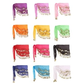 Zhanmai 12 Pieces Belly Dance Hip Scarf For Belly Dancer 12 Colors Waist Chain Dance Hip Scarf Belt With Dangling Coins (Gold Coins)