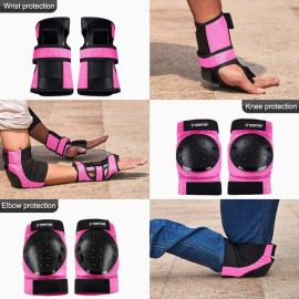 Knee Pads For Kids/Adult Elbows Pads Wrist Guards 3 In 1 Protective Gear Set For Skateboarding, Roller Skating, Rollerblading, Snowboarding, Cycling(S/M/L) By STARPOW (Pink, Adults)