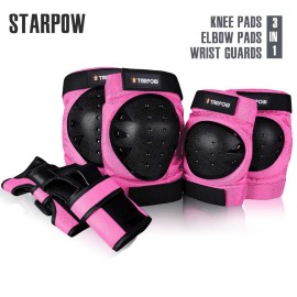 Knee Pads For Kids/Adult Elbows Pads Wrist Guards 3 In 1 Protective Gear Set For Skateboarding, Roller Skating, Rollerblading, Snowboarding, Cycling(S/M/L) By STARPOW (Pink, Child)