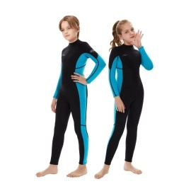 Hevto Wetsuits Kids 3/2Mm Neoprene Full Wet Suit Thermal Children Boy Youth Girl For Swimming Water Sports (K01-Blue, 10)
