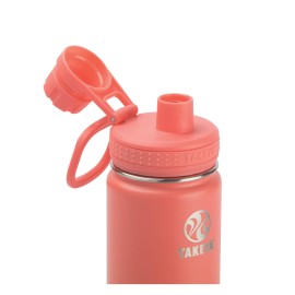Takeya Actives Insulated Stainless Steel Water Bottle with Spout Lid, 24 Ounce, Coral