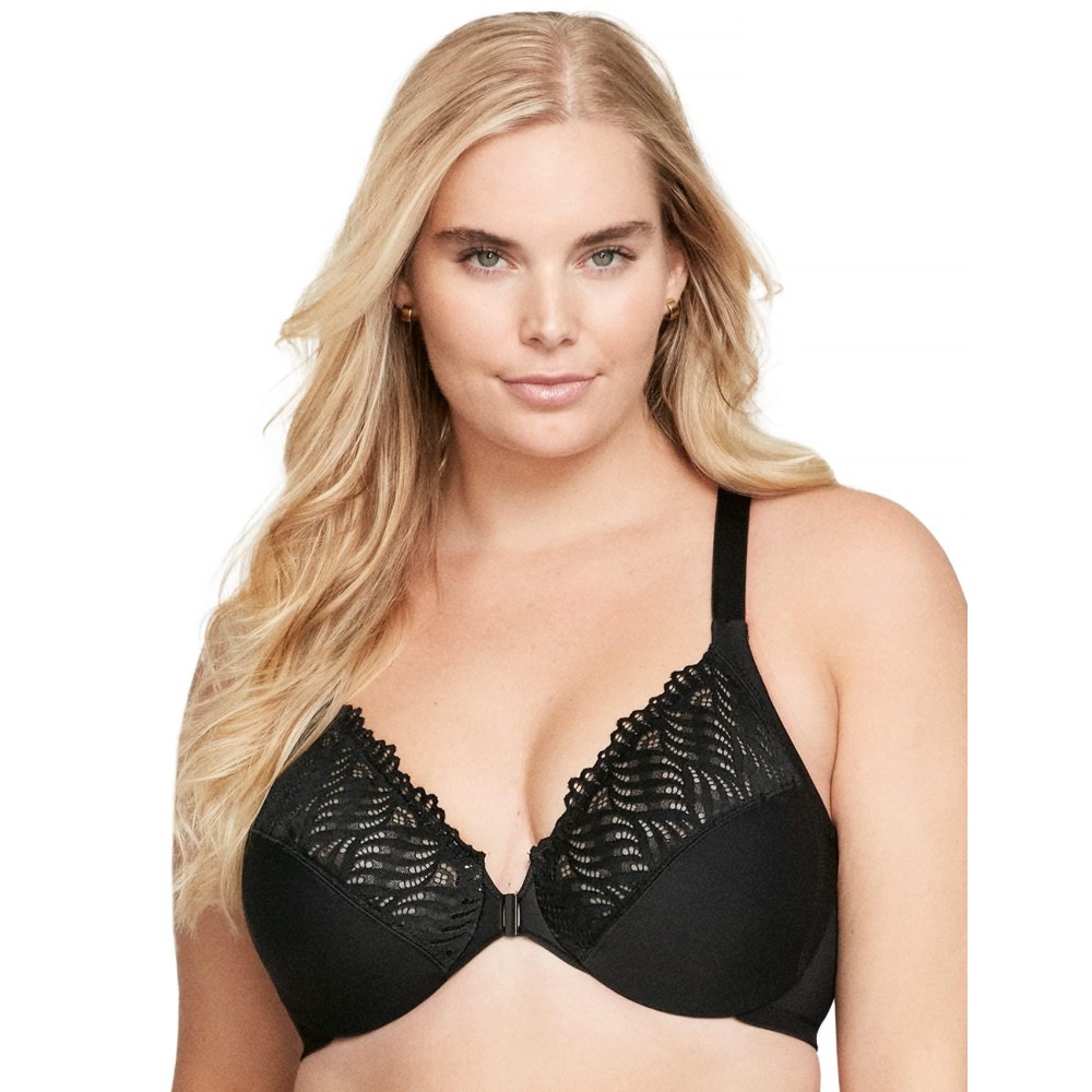 Glamorise Full Figure Plus Size Front-Closure T-Back Wonderwire Bra Underwire 1246 Black