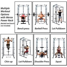 Merax Athletics Fitness Power Rack Olympic Squat Cage Home Gym With Lat Pull Attachment (Silver Power Rack)