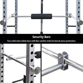 Merax Athletics Fitness Power Rack Olympic Squat Cage Home Gym With Lat Pull Attachment (Silver Power Rack)