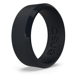 Enso Rings Bevel Classic Silicone Wedding Ring - Hypoallergenic Unisex Wedding Band - Comfortable Band For Active Lifestyle - 8Mm Wide, 2.16Mm Thick Obsidian Size: 10