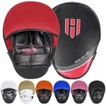 Hawk Sports Punching Mitts For Men, Women, And Kids, Leather Focus Mitts For Martial Arts And Boxing Training, Curved Punch Mitts For Karate, Kickboxing, Krav Maga, Muay Thai, And Taekwondo, Red