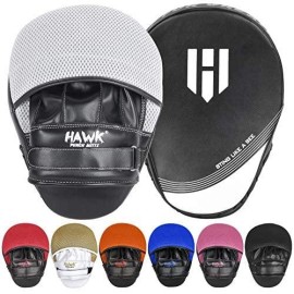 Hawk Sports Punching Mitts For Men, Women, & Kids, Leather Focus Mitts For Martial Arts & Boxing Training, Curved Punch Mitts For Karate, Kickboxing, Krav Maga, Muay Thai & Taekwondo (White)