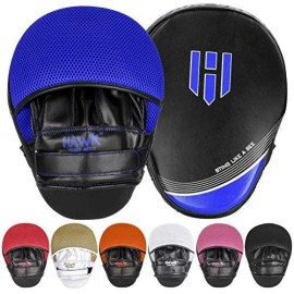 Hawk Sports Punching Mitts For Men, Women, & Kids, Leather Focus Mitts For Martial Arts & Boxing Training, Curved Punch Mitts For Karate, Kickboxing, Krav Maga, Muay Thai & Taekwondo (Blue)