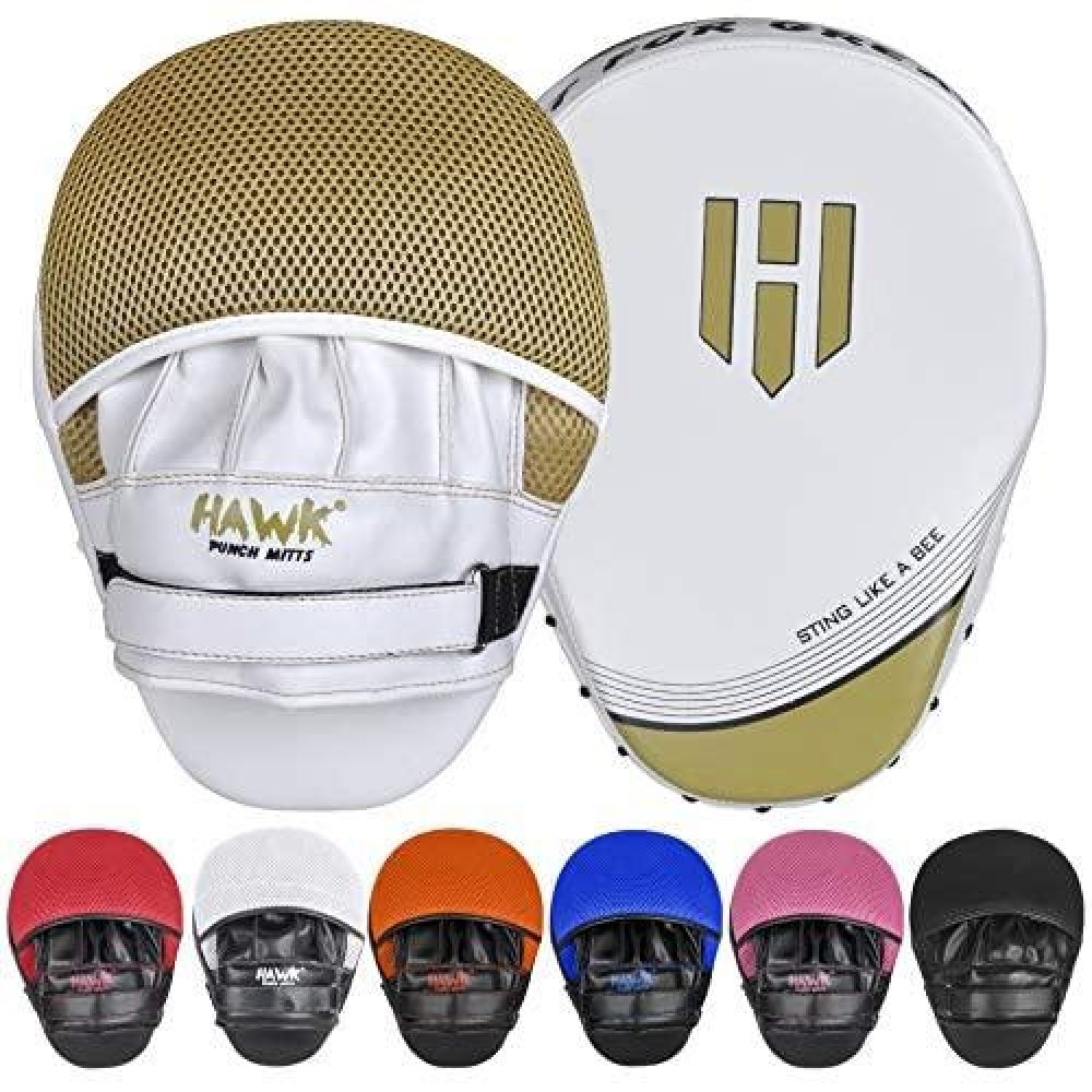 Hawk Sports Punching Mitts For Men, Women, And Kids, Leather Focus Mitts For Martial Arts And Boxing Training, Curved Punch Mitts For Karate, Kickboxing, Krav Maga, Muay Thai, And Taekwondo, Gold