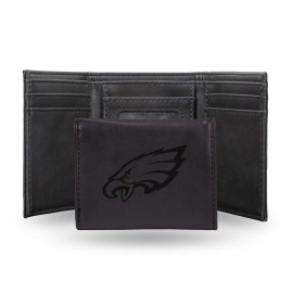 NFL Rico Industries Laser Engraved Trifold Wallet, Philadelphia Eagles , 3.25 x 4-inches ,Black