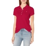 Nautica Womens 5-Button Short Sleeve Breathable 100 Cotton Polo Shirt, Red, Large