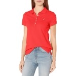 Nautica Womens 5-Button Short Sleeve Breathable 100 Cotton Polo Shirt, Hibiscus, Small