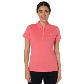Nautica Womens 5-Button Short Sleeve Breathable 100 Cotton Polo Shirt, Melon Pink, Xx-Large