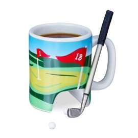 Relaxdays 10023505 Cup With Putter, 2 Balls, Golfing Club Pen, Gag Gift, Coffee Mug, Multi-Coloured, Multicoloured