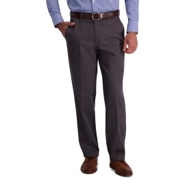 Haggar Mens Iron Free Premium Khaki Classic Fit Flat Front Expandable Waist Casual Pant Regular And Big Tall Sizes, Dk Grey, 34W X 30L