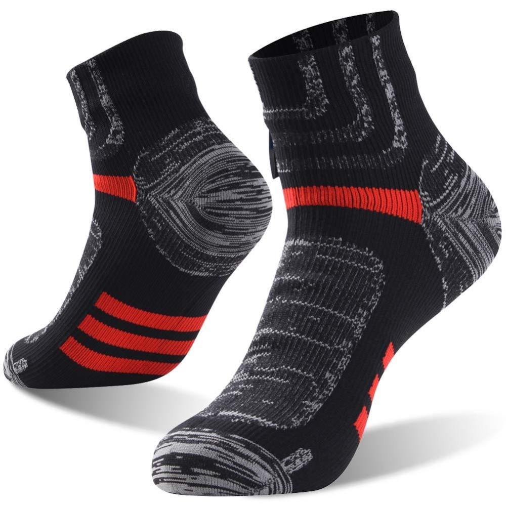 Randy Sun Waterproof Socks, Running Socks Comfort Athletic Running Cycling Fishing Socks For Men Women With Seamless Toe, 1 Pair-Blackred-Ankle Socks,Medium