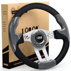10L0L Universal Golf Cart Racing Steering Wheel And Adapter With Ergonomic Design, Universal For Club Car Ds Precedent Ezgo Rxv & Txt, Yamaha (Sold Separately) - Sliver/Black