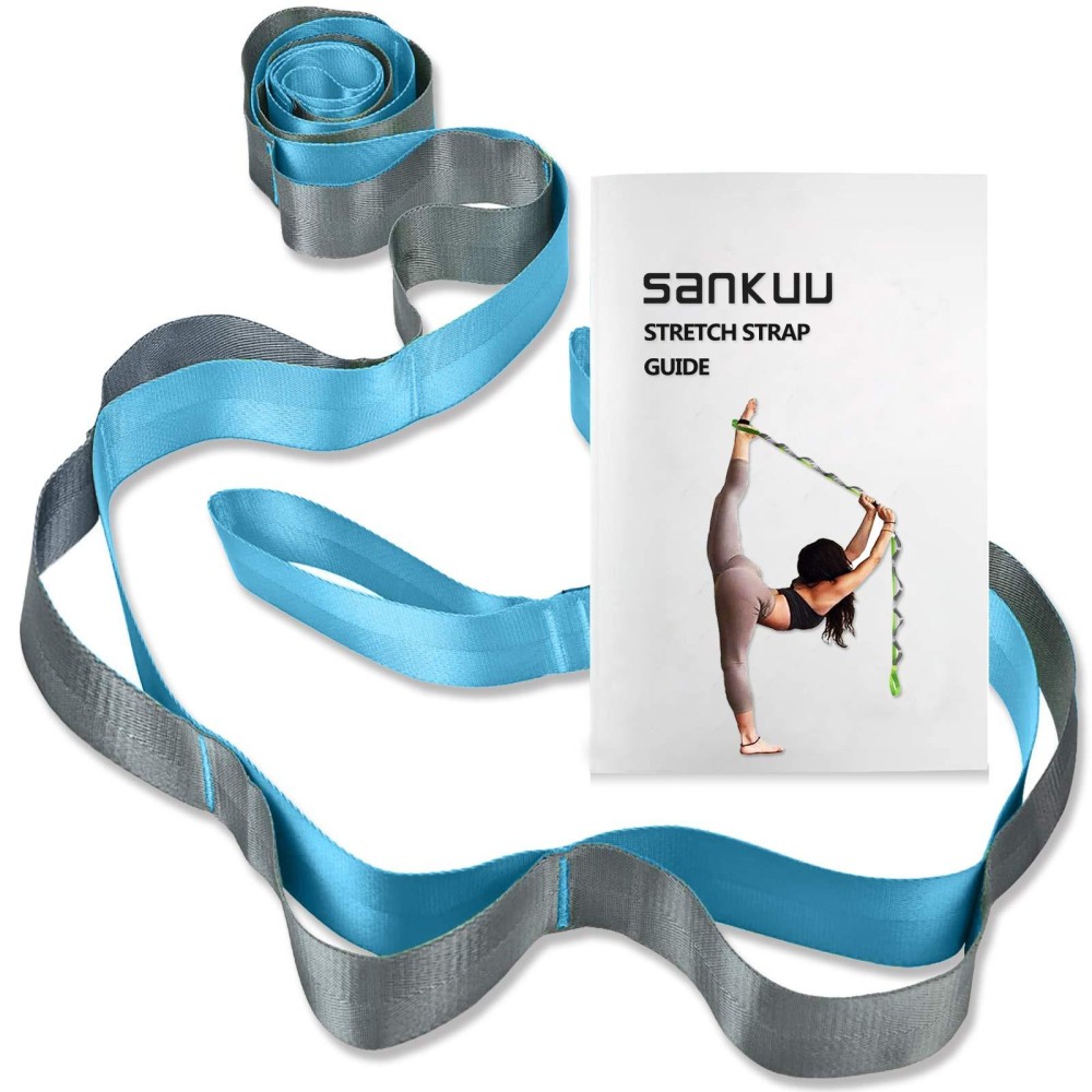 Sankuu Yoga Strap, Multi-Loop Strap, 12 Loops Yoga Stretch Strap, Nonelastic Stretch Strap For Physical Therapy, Pilates, Dance And Gymnastics With Carry Bag (Blue)