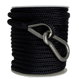 Rainier Supply Co. Boat Anchor Line - 100 Ft X 3/8 Inch Anchor Rope - Double Braided Nylon Anchor Boat Rope With 316Ss Thimble And Heavy Duty Marine Grade Snap Hook - Black