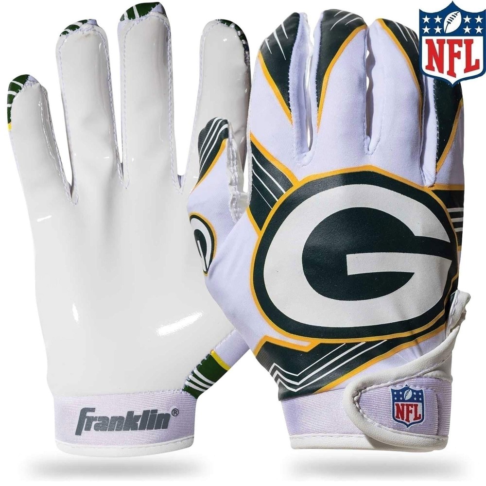 Franklin Sports Green Bay Packers Youth Nfl Football Receiver Gloves - Receiver Gloves For Kids - Nfl Team Logos And Silicone Palm - Youth S/Xs Pair