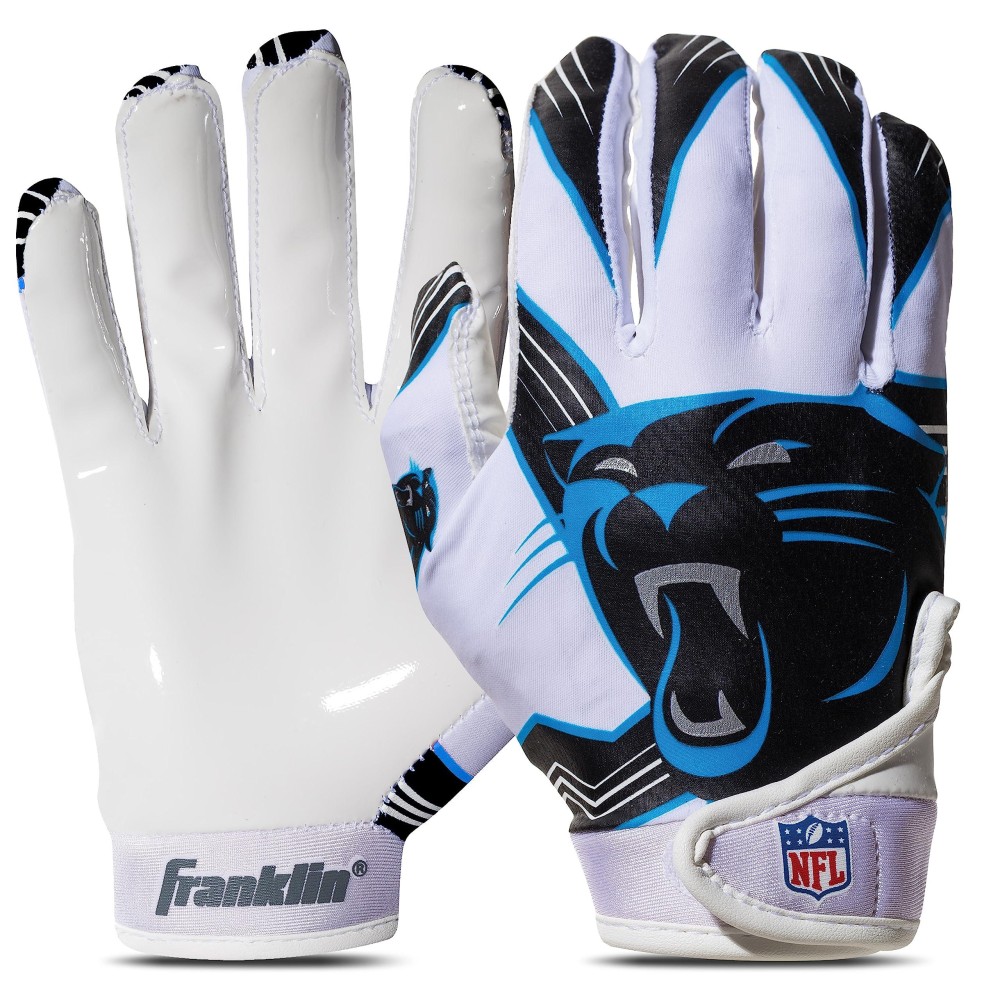 Franklin Sports Carolina Panthers Youth Nfl Football Receiver Gloves - Receiver Gloves For Kids - Nfl Team Logos And Silicone Palm - Youth S/Xs Pair