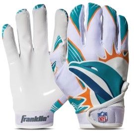 Franklin Sports Miami Dolphins Youth Nfl Football Receiver Gloves - Receiver Gloves For Kids - Nfl Team Logos And Silicone Palm - Youth S/Xs Pair