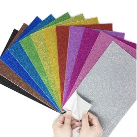 Allgala 12 Pack Self-Adhesive Glitter Eva Foam Paper 8 X 12 Sheets - Assorted Colors - Perfect For Kids Art Projects And Classrooms Or Cosplay