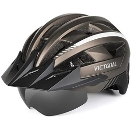 Victgoal Bike Helmet For Men Women With Led Light Detachable Magnetic Goggles Removable Sun Visor Mountain Road Bicycle Helmets Adjustable Size Adult Cycling Helmets (L: 57-61 Cm, Ti)