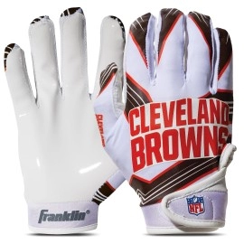 Franklin Sports Cleveland Browns Youth Nfl Football Receiver Gloves - Receiver Gloves For Kids - Nfl Team Logos And Silicone Palm - Youth S/Xs Pair