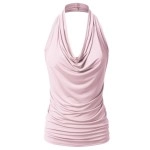 Eimin Womens Casual Halter Neck Draped Front Sexy Backless Tank Top Lightpink L