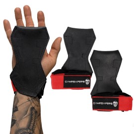 Gymreapers Weight Lifting Grips (Pair) For Heavy Powerlifting, Deadlifts, Rows, Pull Ups, With Neoprene Padded Wrist Wraps Support And Strong Rubber Gloves Or Straps For Bodybuilding (Red, Large)