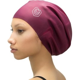 Soul Cap Large Swimming Cap For Long Hair - Designed For Long Hair, Dreadlocks, Weaves, Hair Extensions, Braids, Curls & Afros - Women & Men - Silicone (L, Burgundy)