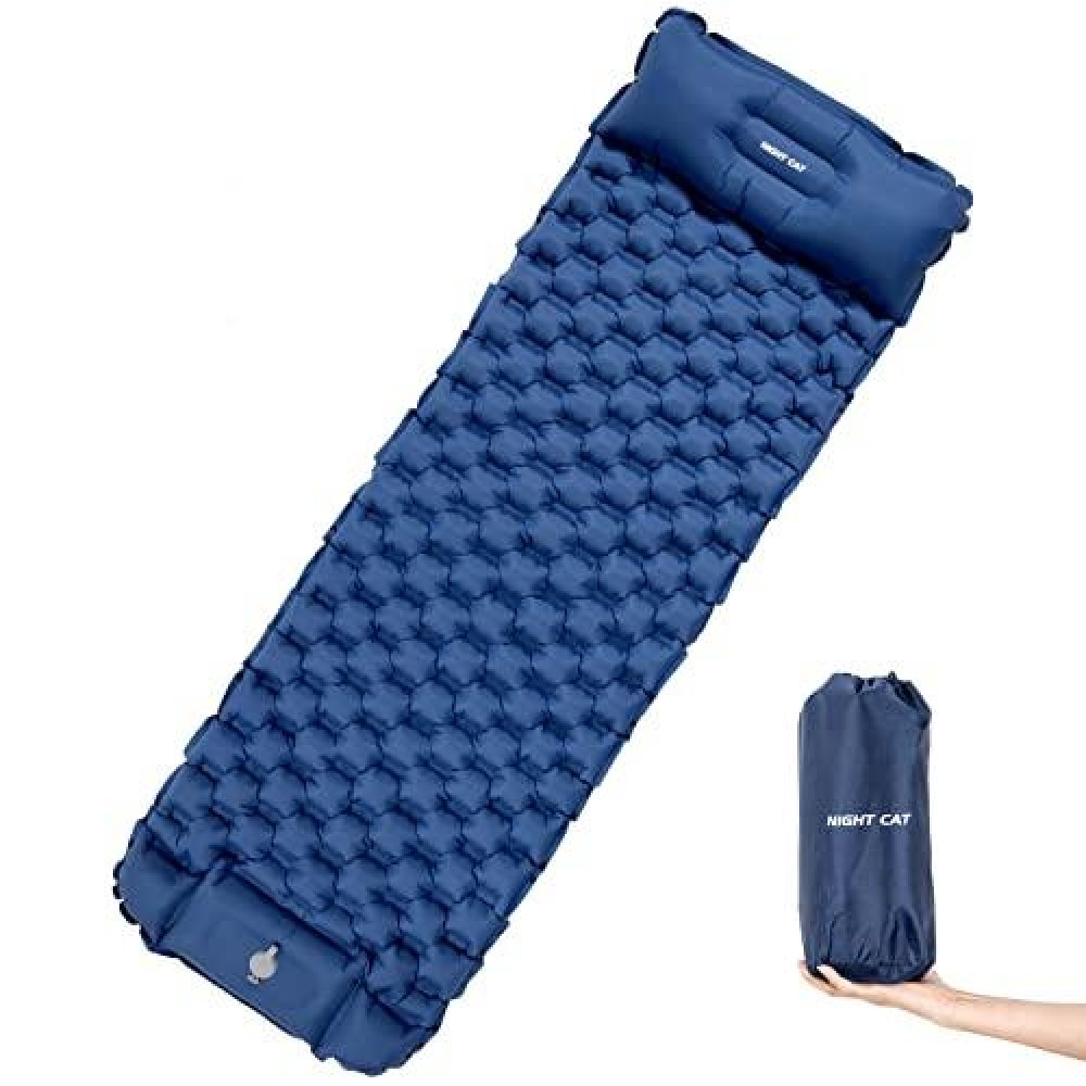 Night Cat Sleeping Air Pad With Pillow Inflatble Mat Mattress Bed For Camping Backpacking Hiking Traveling 75X25 Inches