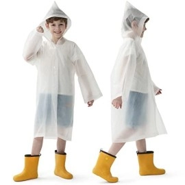 Opret 2 Pack White Raincoats For Kids, Reusable Rain Ponchos With Hood And Sleeves Children Waterproof Rain Coats For Boys And Girls